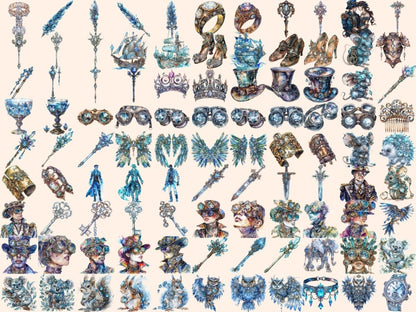 Diamond Steampunk Watercolor Clipart blue steampunk - Wonders Artist