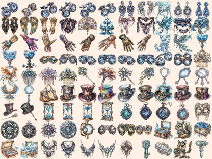 Diamond Steampunk Watercolor Clipart blue steampunk - Wonders Artist