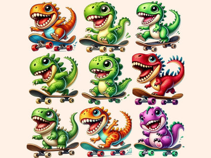 Dino Skaters Clipart cute dino clipart - Wonders Artist
