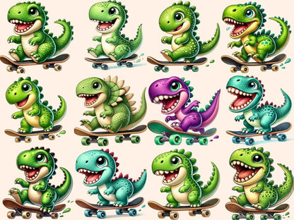 Dino Skaters Clipart cute dino clipart - Wonders Artist