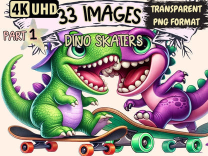 Dino Skaters Clipart cute dino clipart - Wonders Artist