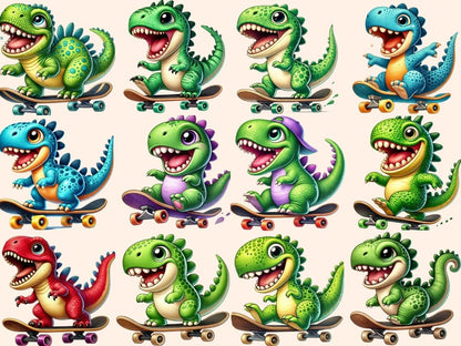 Dino Skaters Clipart cute dino clipart - Wonders Artist
