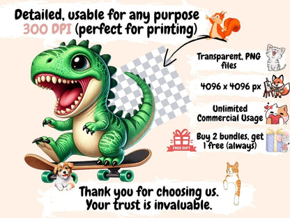 Dino Skaters Clipart cute dino clipart - Wonders Artist