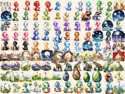 Dinosaurs Watercolor Clipart cute dino clipart - Wonders Artist