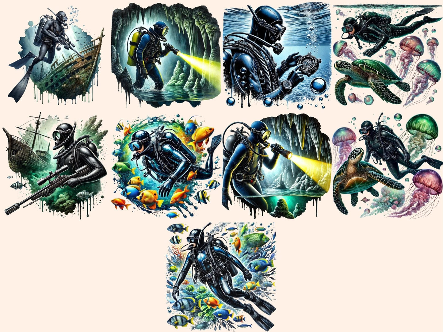 Divers Clipart - High - Quality Instant Digital Download for Creative Projects