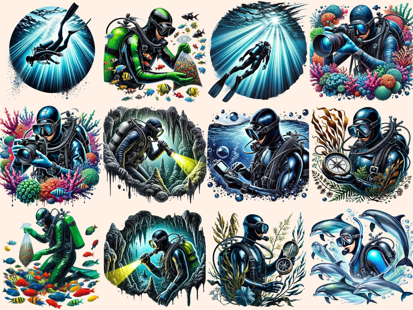 Divers Clipart - High - Quality Instant Digital Download for Creative Projects