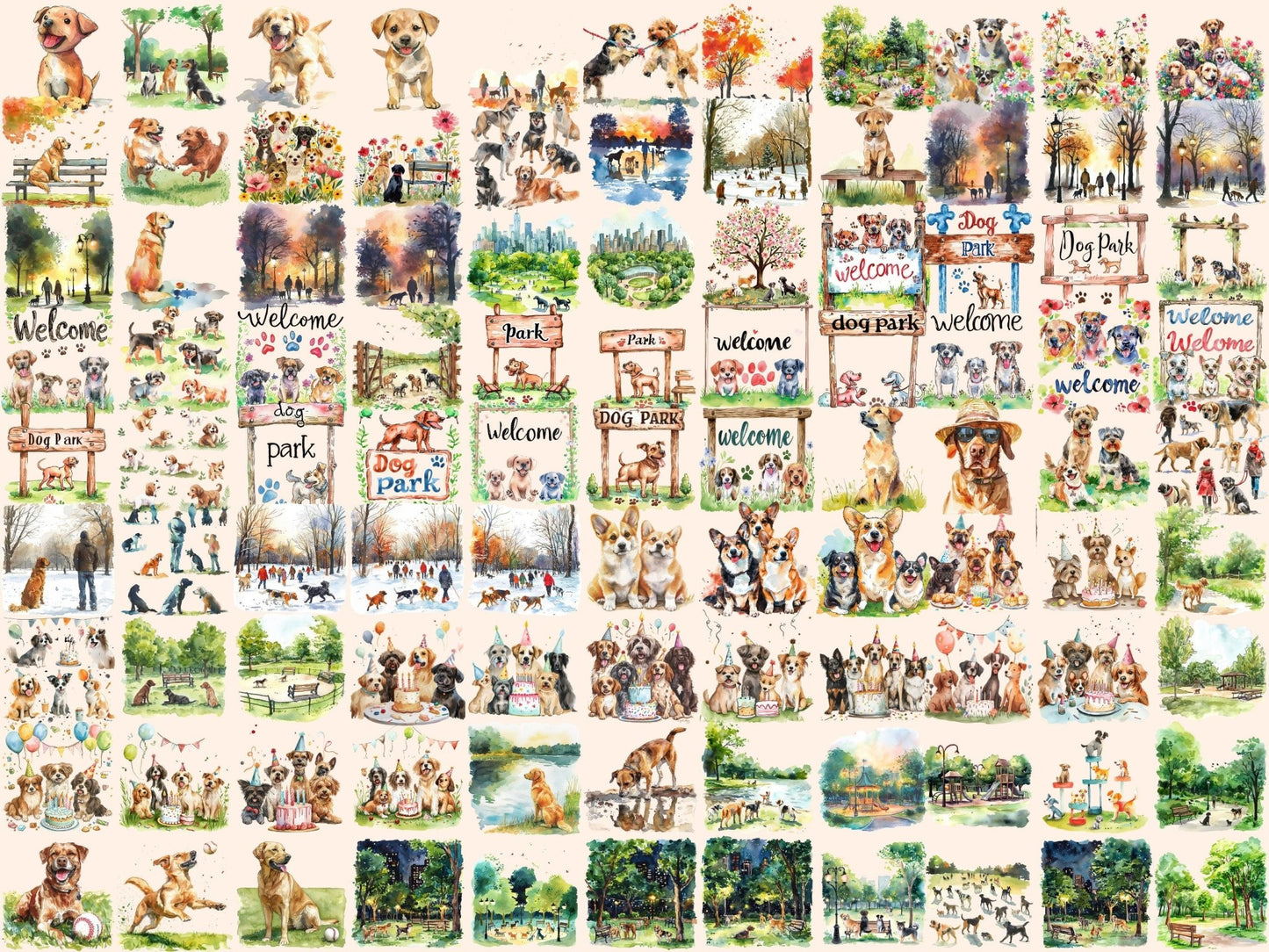 Dog Parks Watercolor Clipart - High - Quality Instant Digital Download for Creative Projects