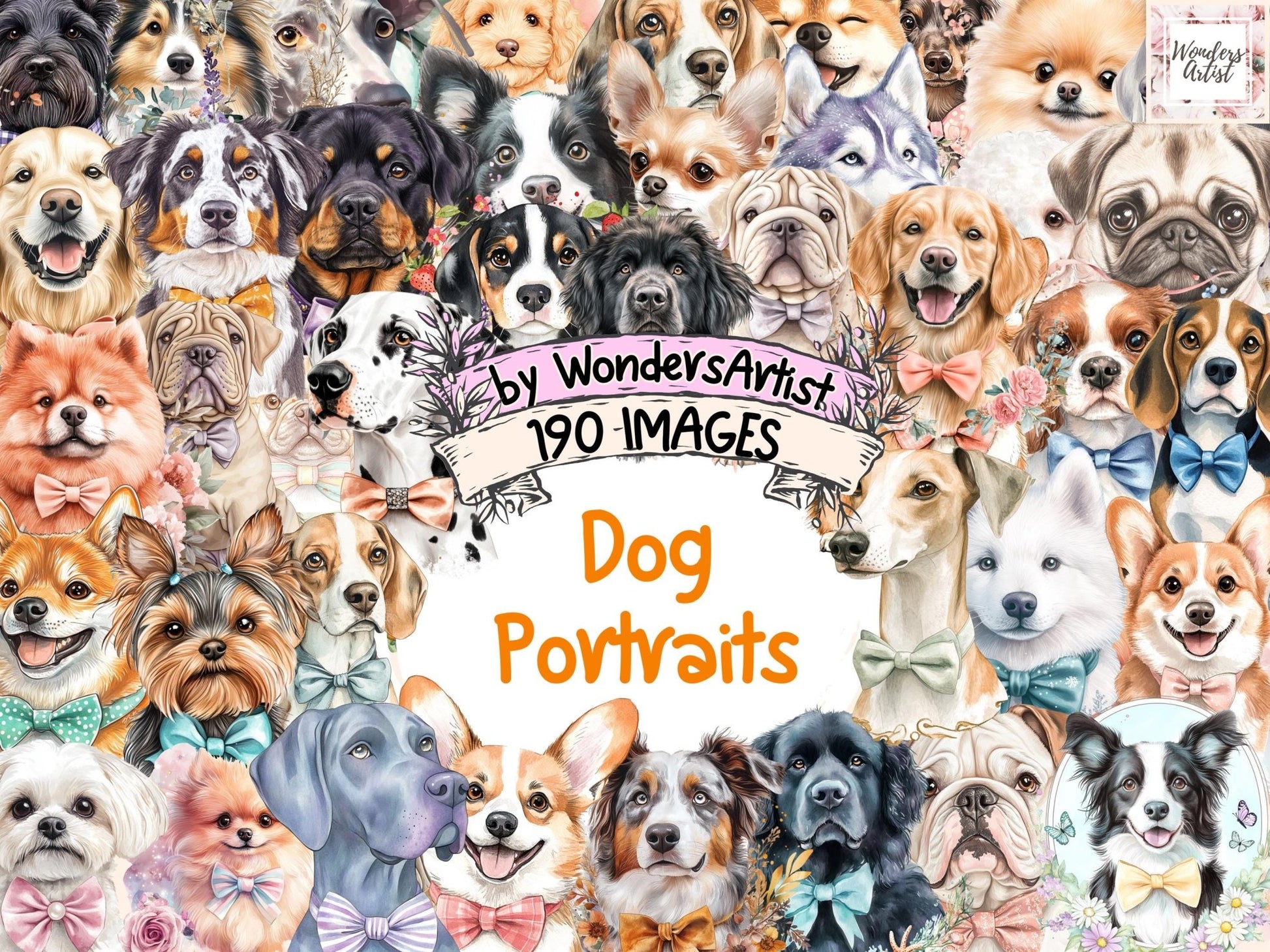 Dog Portraits Watercolor Clipart - High - Quality Instant Digital Download for Creative Projects