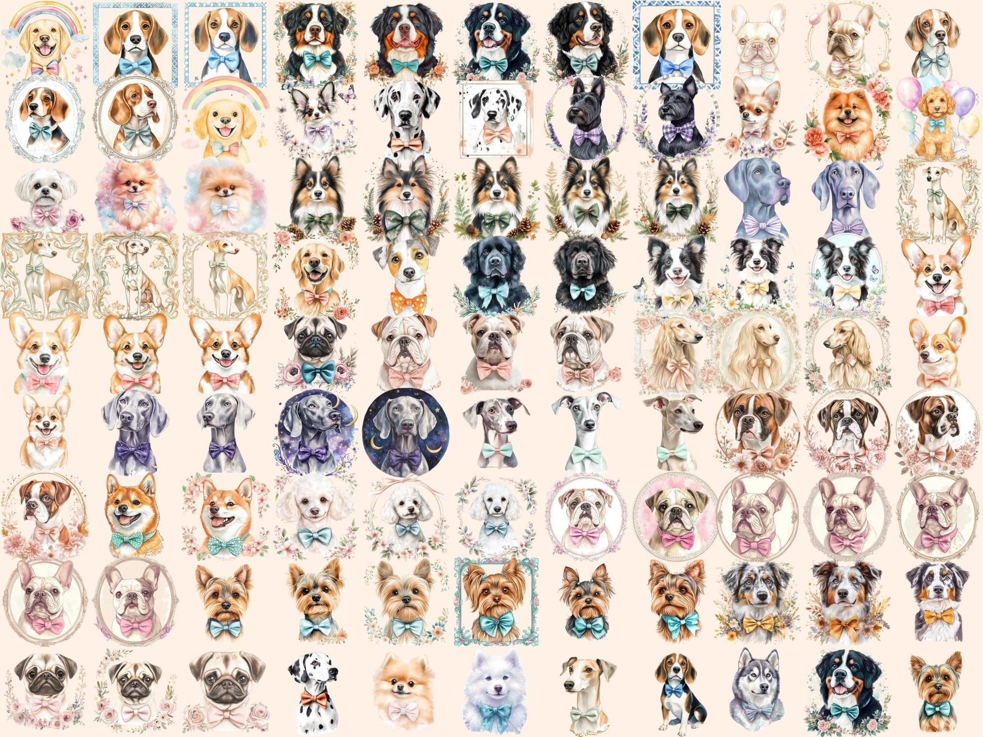 Dog Portraits Watercolor Clipart - High - Quality Instant Digital Download for Creative Projects