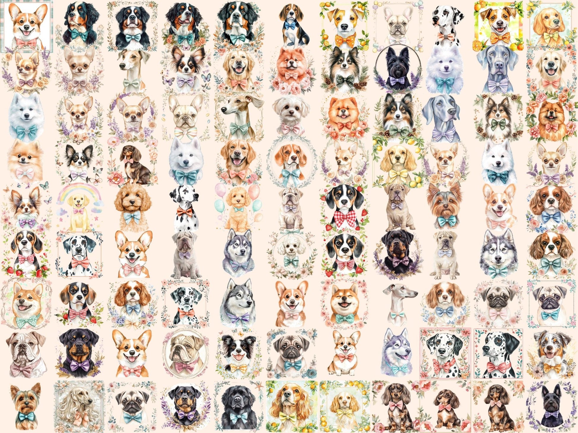 Dog Portraits Watercolor Clipart - High - Quality Instant Digital Download for Creative Projects