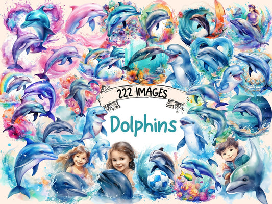 Dolphins Watercolor Clipart - High - Quality Instant Digital Download for Creative Projects