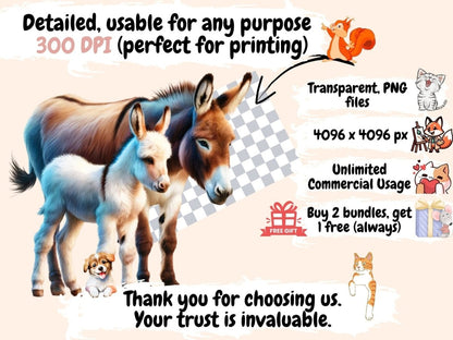 Donkey Friends Clipart Cute donkey art - Wonders Artist