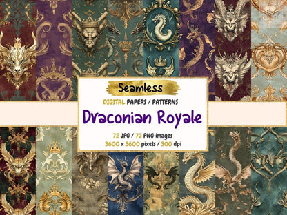 Draconian Royale Seamless Digital Paper Dark Fantasy Print - Wonders Artist