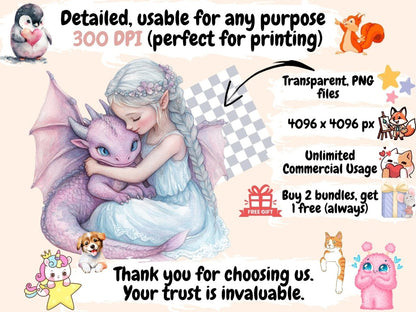 Dragon Princess Clipart Watercolor cute Princess PNG - Wonders Artist
