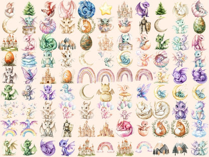 Dragon Story Clipart Watercolor Dragon Art Print - Wonders Artist