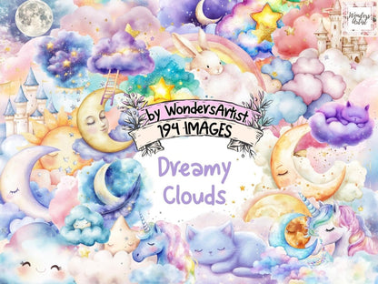 Dreamy Clouds Watercolor Clipart Cloud Printables - Wonders Artist