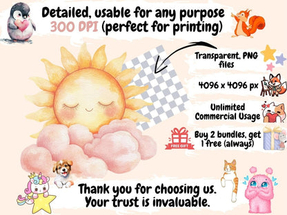 Dreamy Clouds Watercolor Clipart Cloud Printables - Wonders Artist