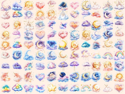 Dreamy Clouds Watercolor Clipart Cloud Printables - Wonders Artist