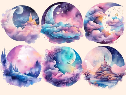 Dreamy Moons Watercolor Clipart celestial clipart - Wonders Artist