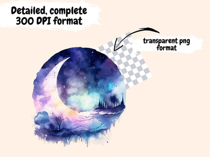 Dreamy Moons Watercolor Clipart celestial clipart - Wonders Artist