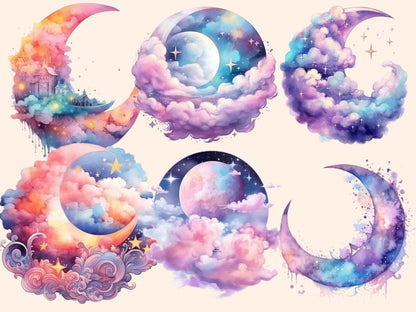 Dreamy Moons Watercolor Clipart celestial clipart - Wonders Artist