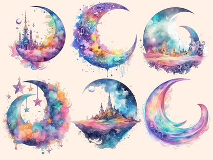 Dreamy Moons Watercolor Clipart celestial clipart - Wonders Artist