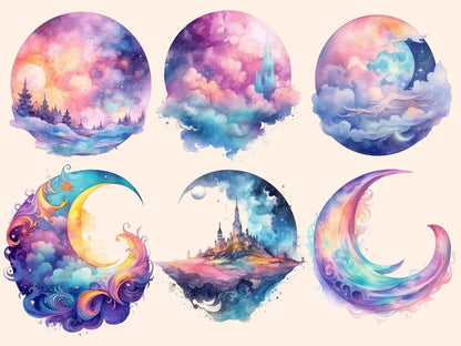 Dreamy Moons Watercolor Clipart celestial clipart - Wonders Artist