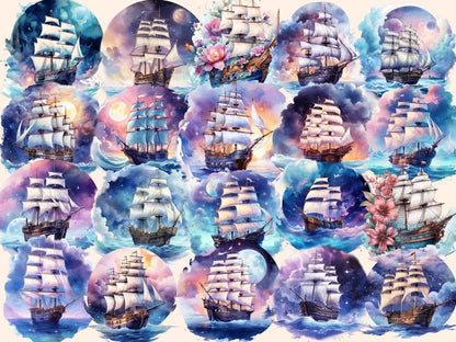 Dreamy Ships Watercolor Clipart baby room clipart - Wonders Artist
