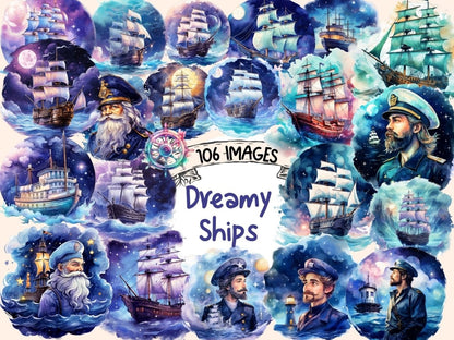 Dreamy Ships Watercolor Clipart baby room clipart - Wonders Artist