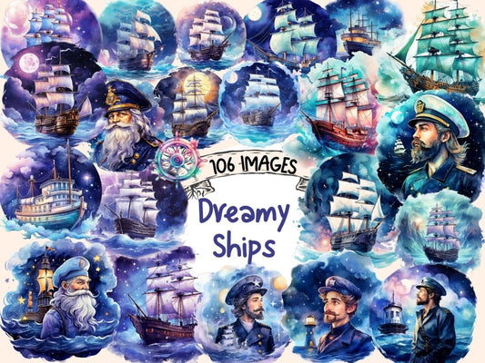 Dreamy Ships Watercolor Clipart baby room clipart - Wonders Artist