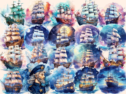 Dreamy Ships Watercolor Clipart baby room clipart - Wonders Artist