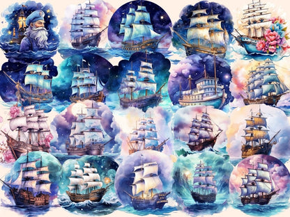 Dreamy Ships Watercolor Clipart baby room clipart - Wonders Artist