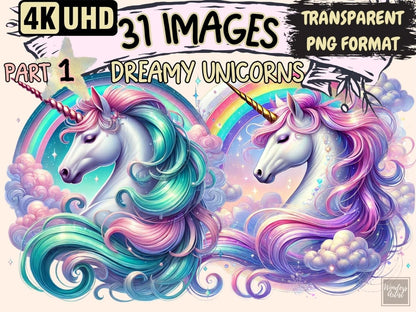 Dreamy Unicorns Clipart cute unicorn art - Wonders Artist
