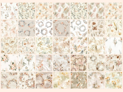 Dried Florals Seamless Pattern Digital Papers boho flower paper botanical print digital paper - WondersArtist