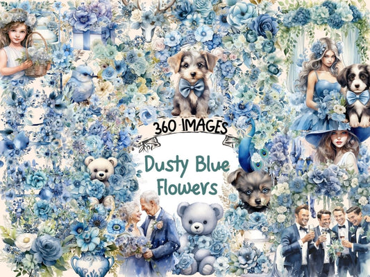 Dusty Blue Flowers Watercolor Clipart blue floral clipart - Wonders Artist