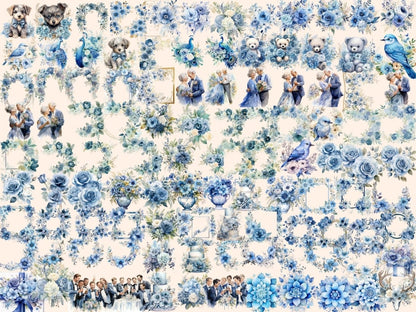 Dusty Blue Flowers Watercolor Clipart blue floral clipart - Wonders Artist