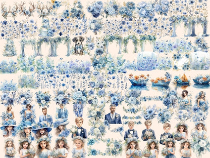 Dusty Blue Flowers Watercolor Clipart blue floral clipart - Wonders Artist