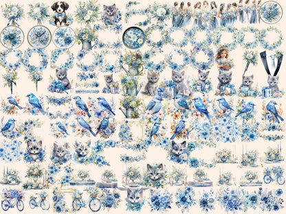 Dusty Blue Flowers Watercolor Clipart blue floral clipart - Wonders Artist