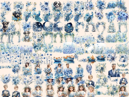 Dusty Blue Flowers Watercolor Clipart blue floral clipart - Wonders Artist