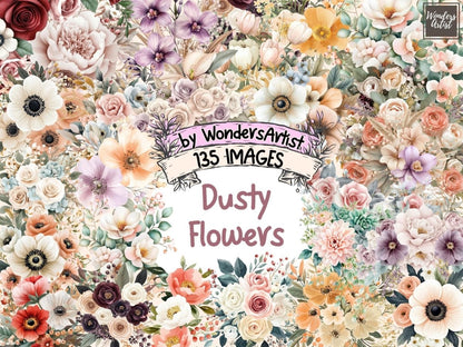 Dusty Flowers Watercolor Clipart - Wonders Artist