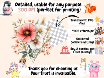 Dusty Flowers Watercolor Clipart - Wonders Artist