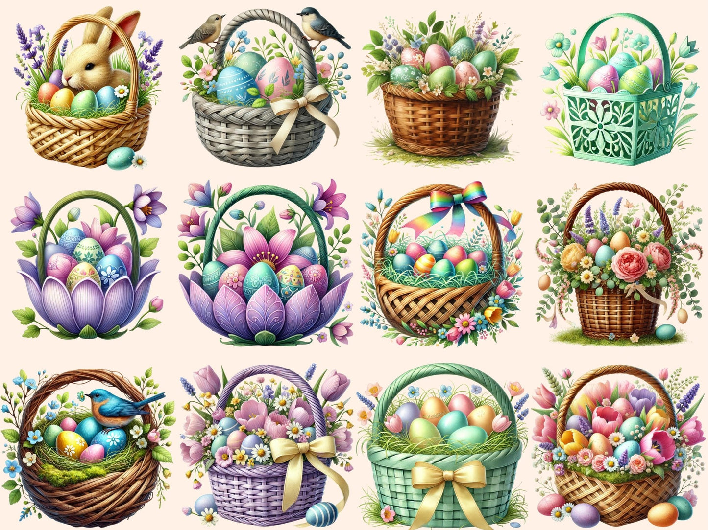 Easter Baskets Clipart - High - Quality Instant Digital Download for Creative Projects