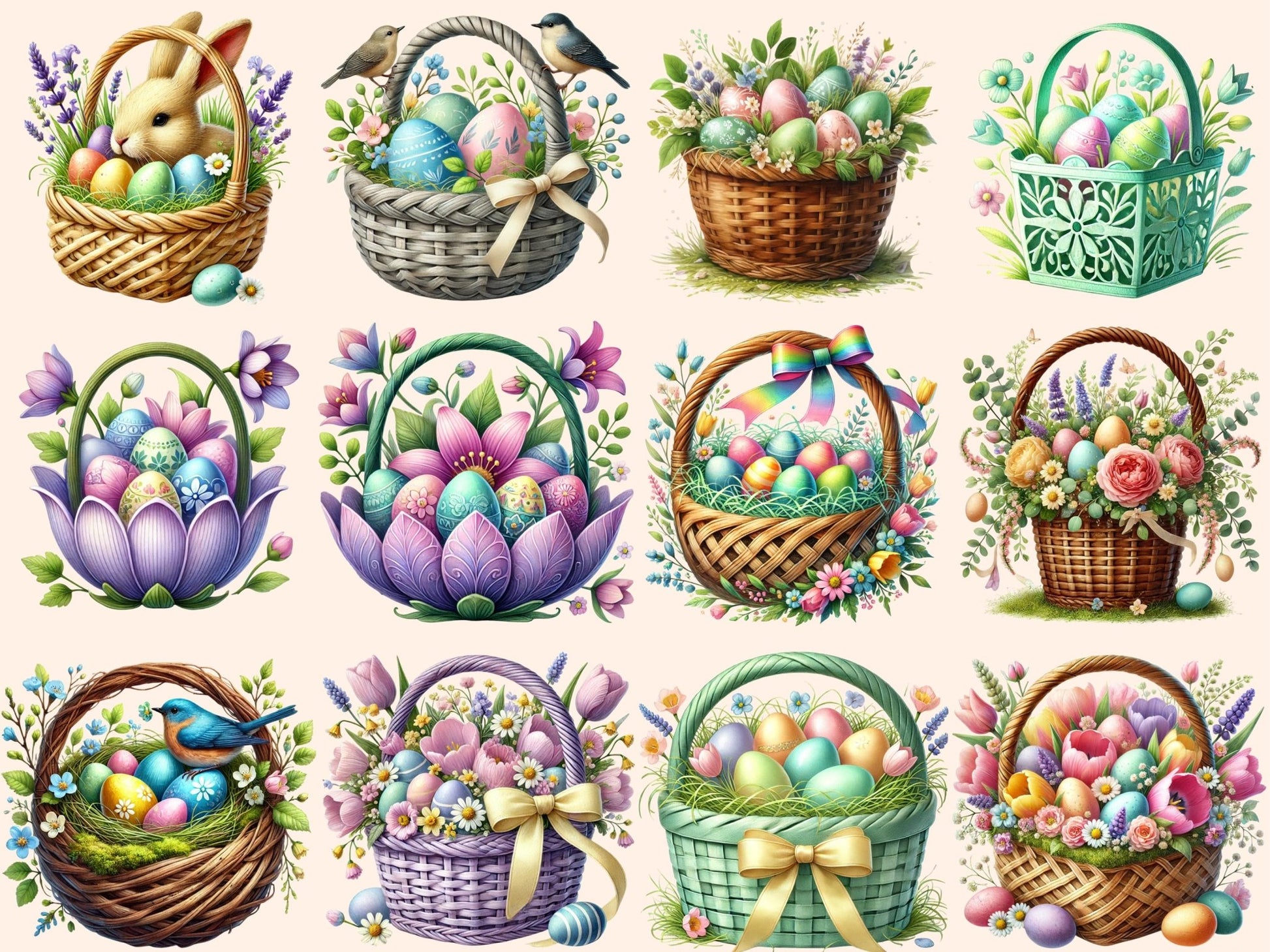 Easter Baskets Clipart - High - Quality Instant Digital Download for Creative Projects