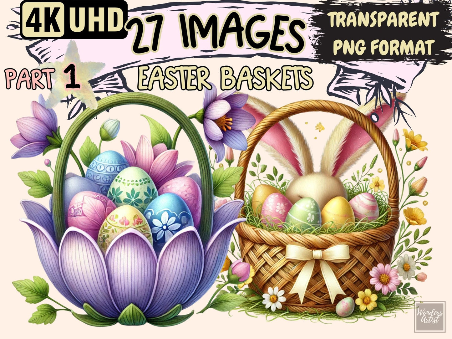 Easter Baskets Clipart - High - Quality Instant Digital Download for Creative Projects