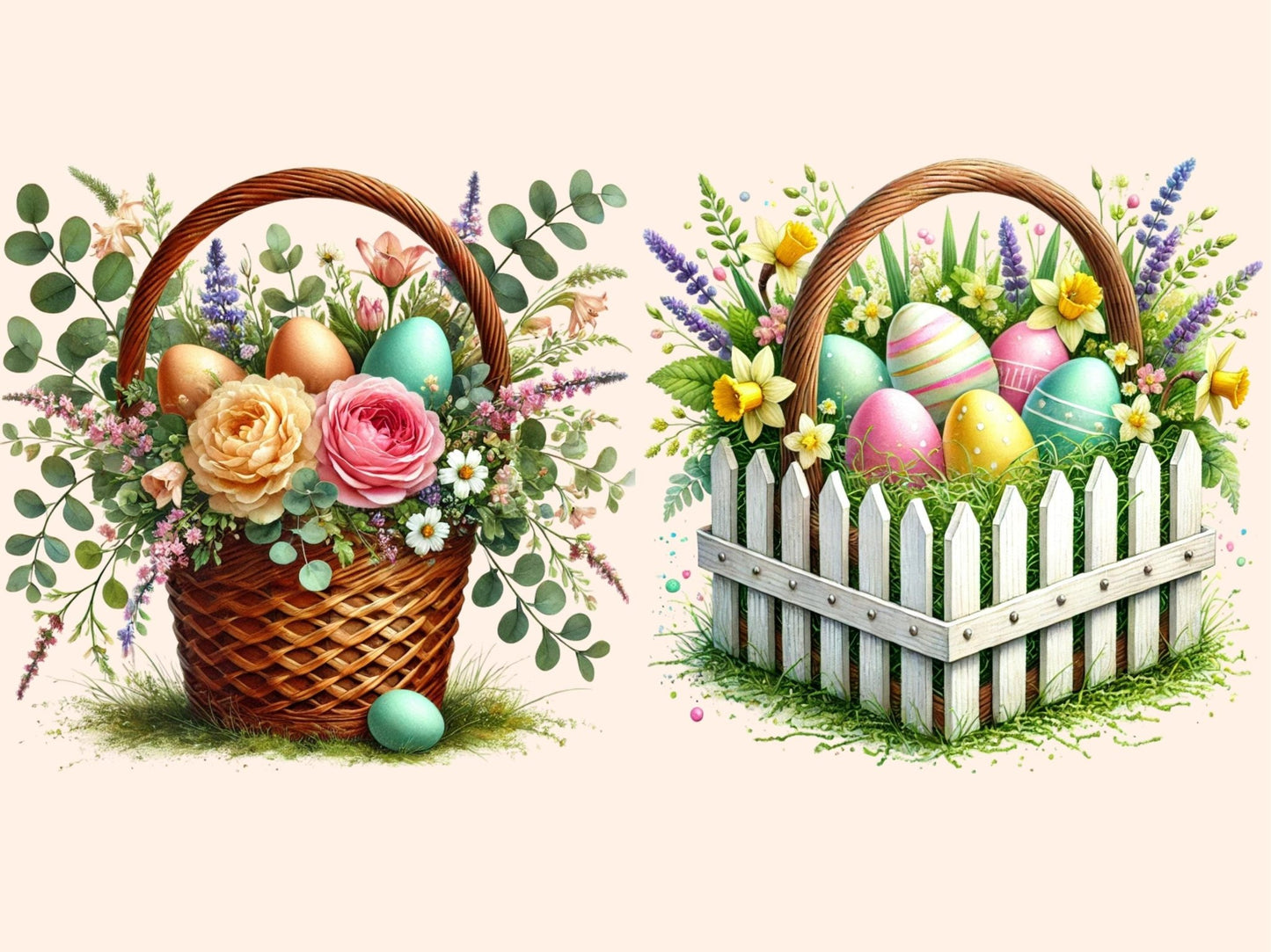 Easter Baskets Clipart - High - Quality Instant Digital Download for Creative Projects