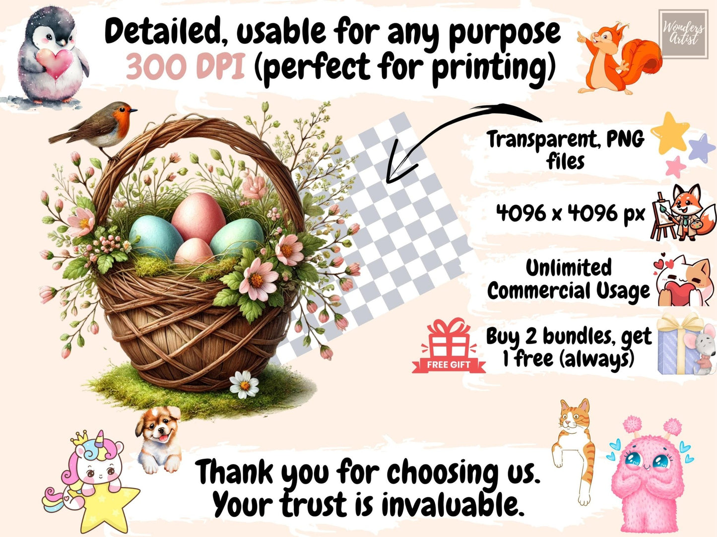 Easter Baskets Clipart - High - Quality Instant Digital Download for Creative Projects