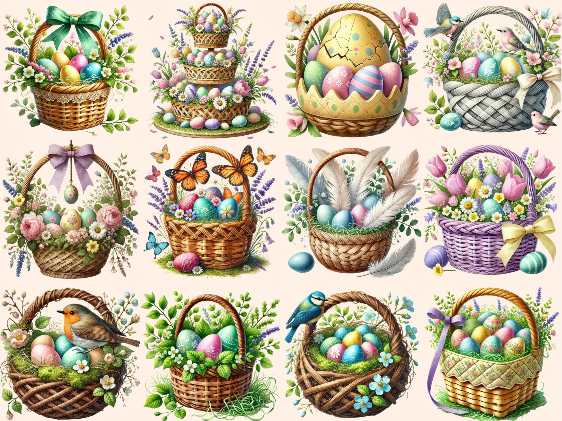 Easter Baskets (P2) Clipart - High - Quality Instant Digital Download for Creative Projects