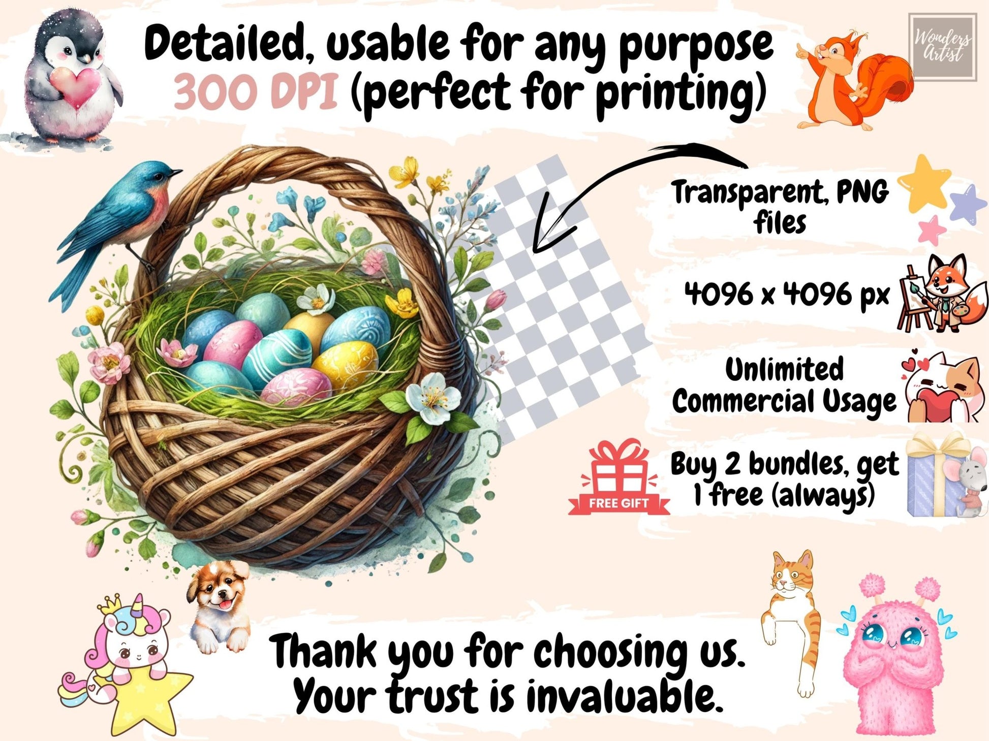 Easter Baskets (P2) Clipart - High - Quality Instant Digital Download for Creative Projects