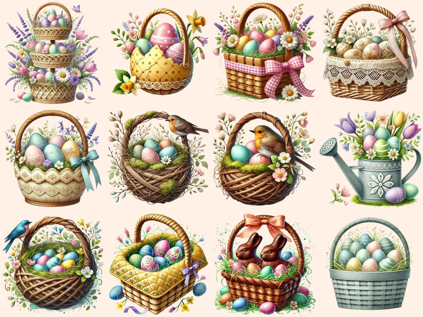 Easter Baskets (P2) Clipart - High - Quality Instant Digital Download for Creative Projects