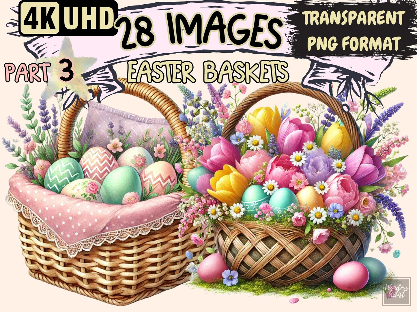 Easter Baskets (P3) Clipart - High - Quality Instant Digital Download for Creative Projects